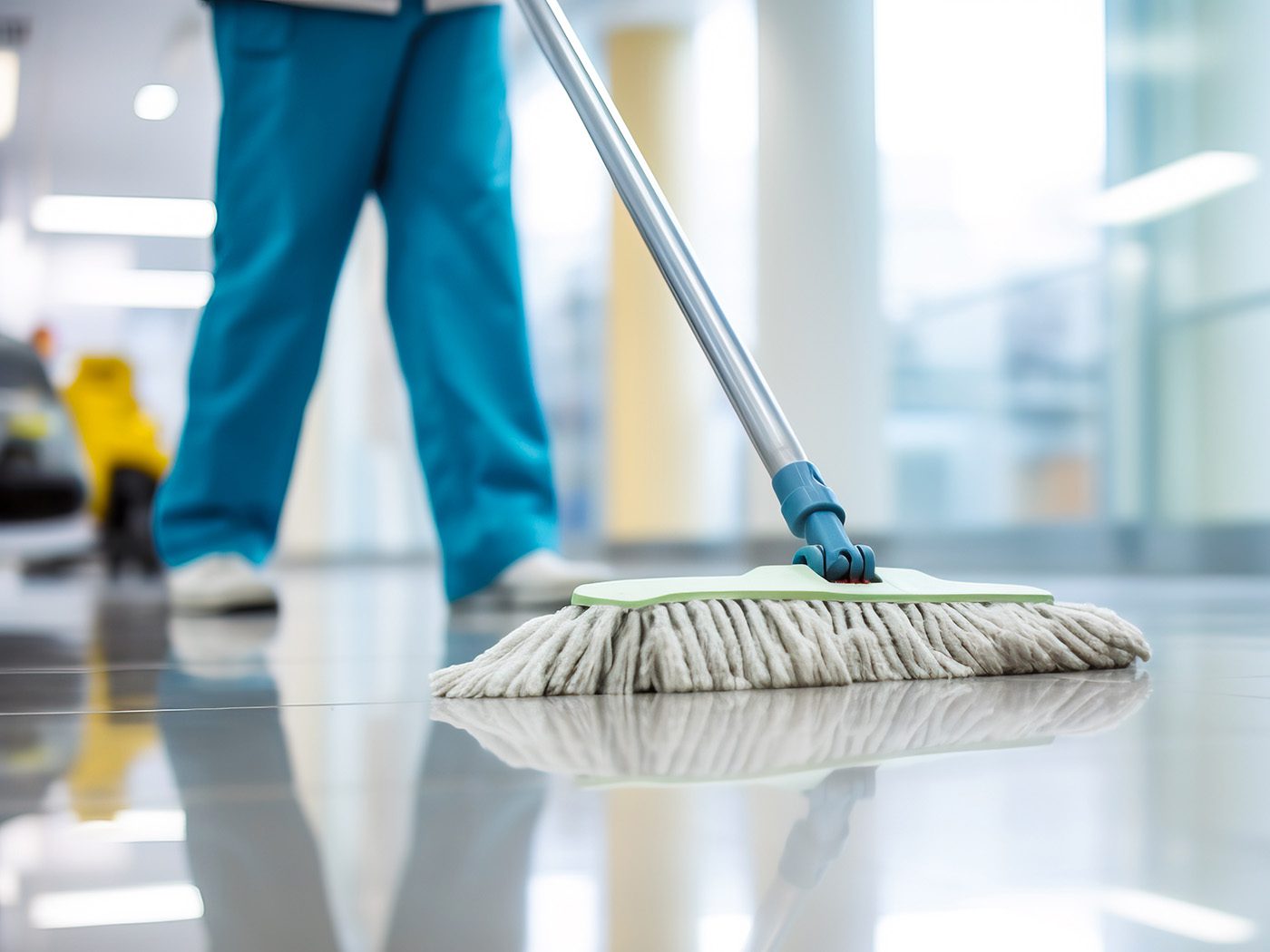 Dust sweeping a corporate office lobby