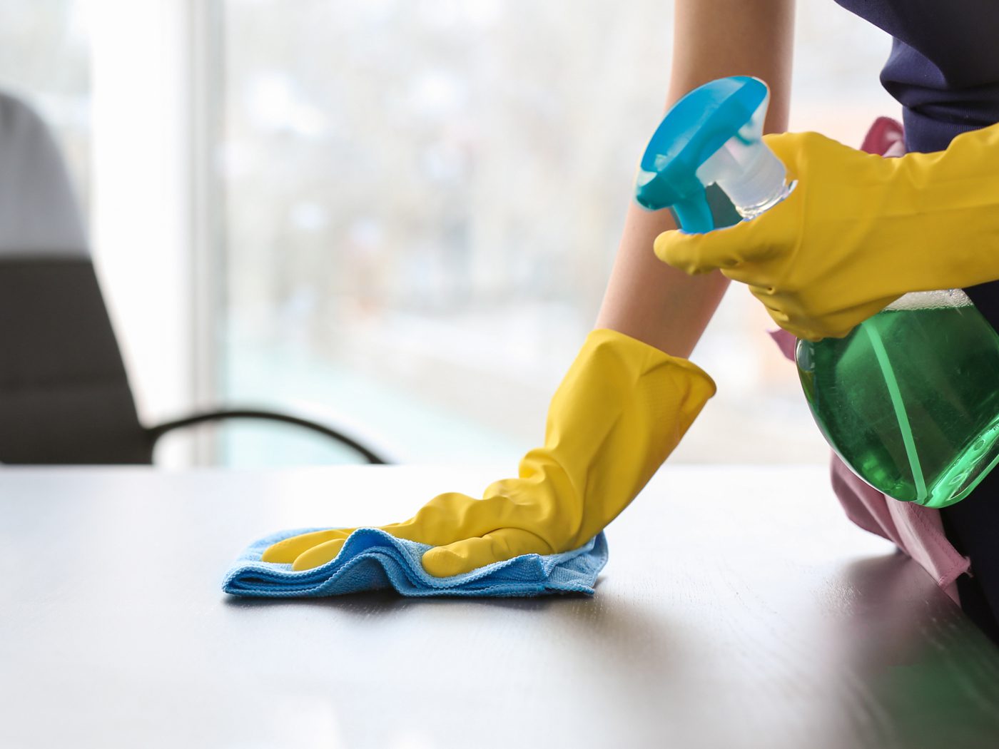 Cleaning an office desk